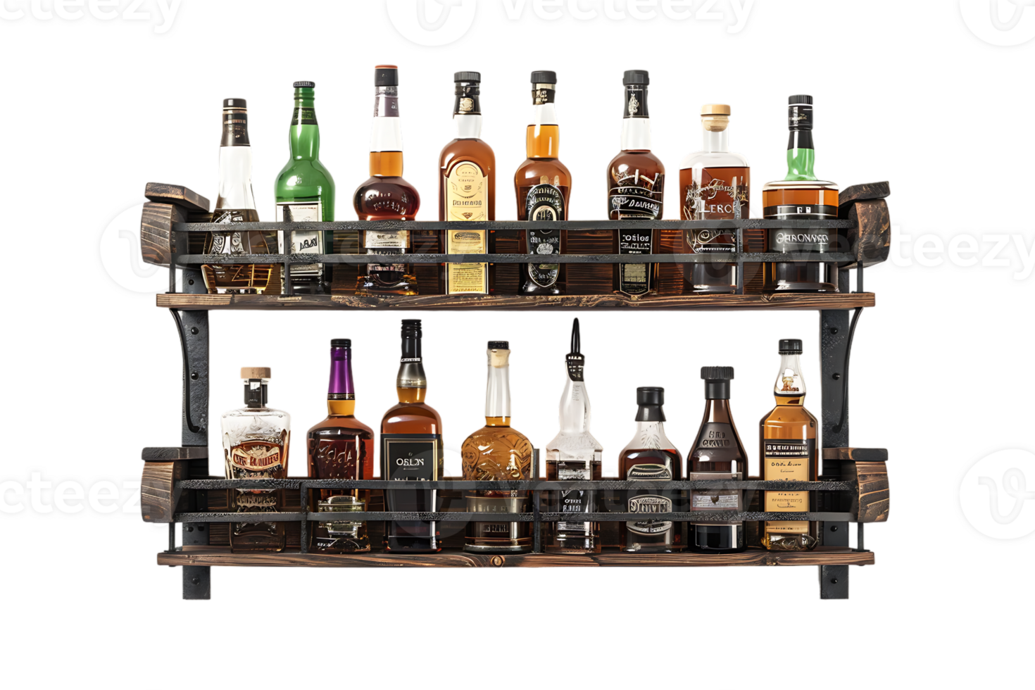 liquor shelf at the back bar, isolated against a transparent background png