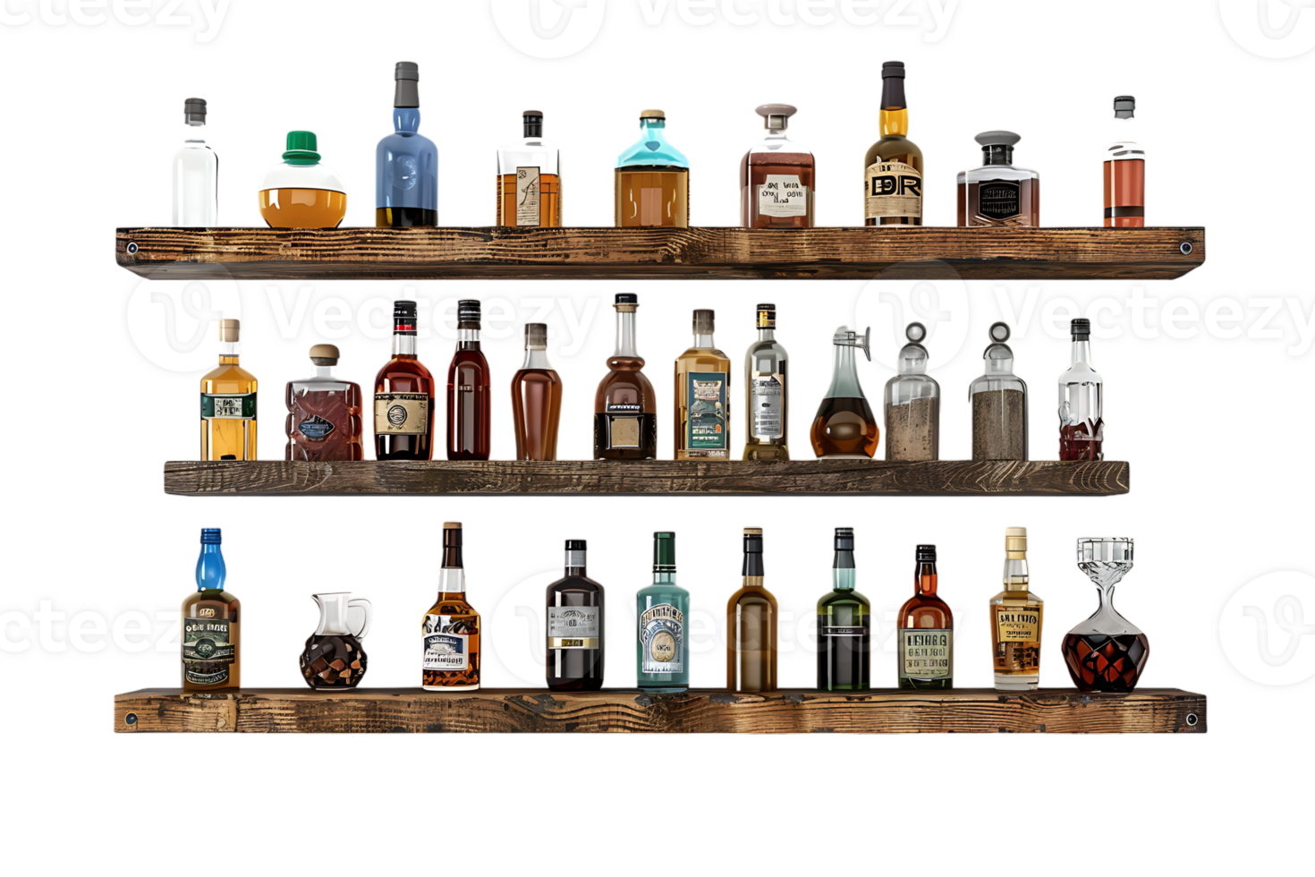 liquor shelf at the back bar, isolated against a transparent background png