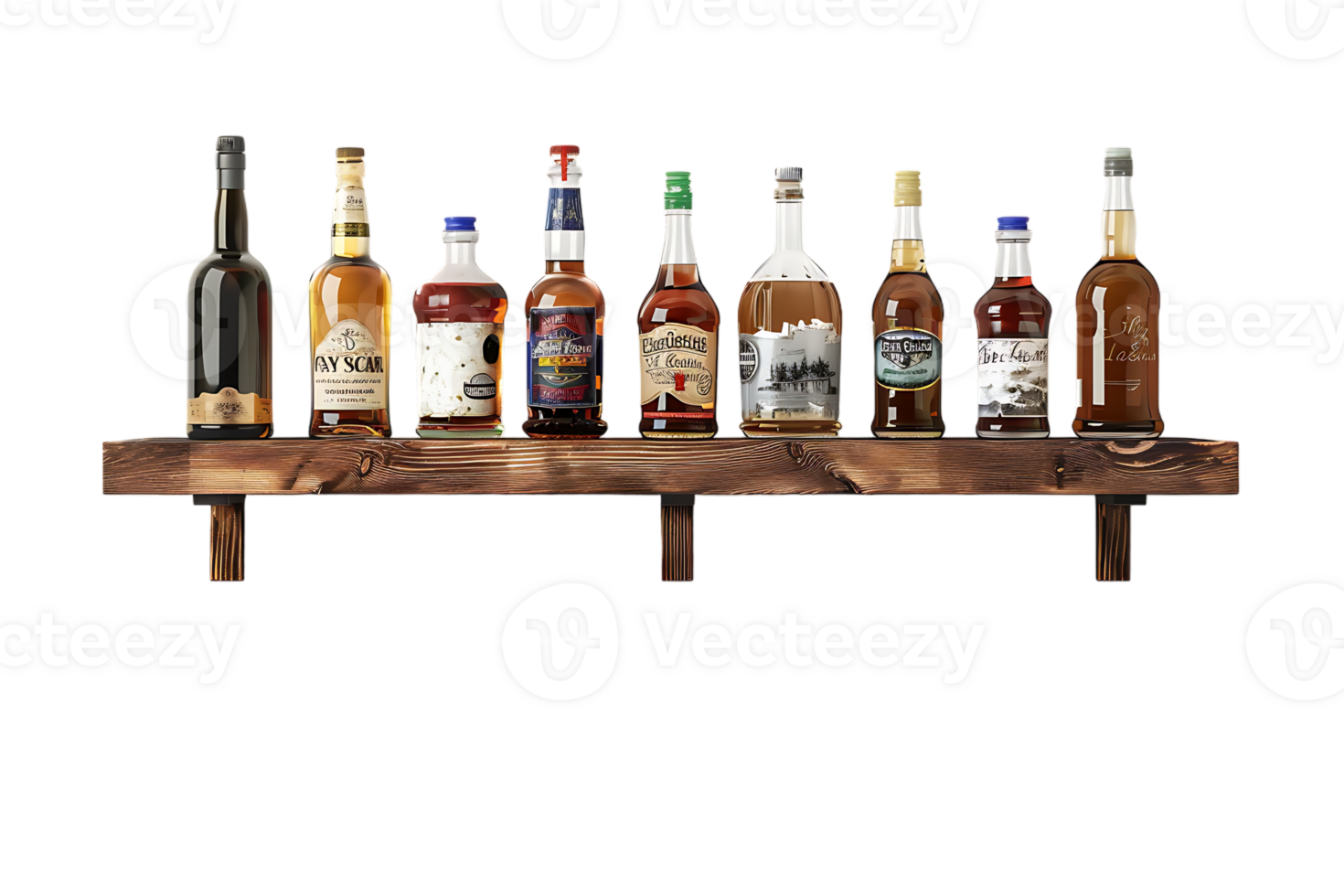 liquor shelf at the back bar, isolated against a transparent background png