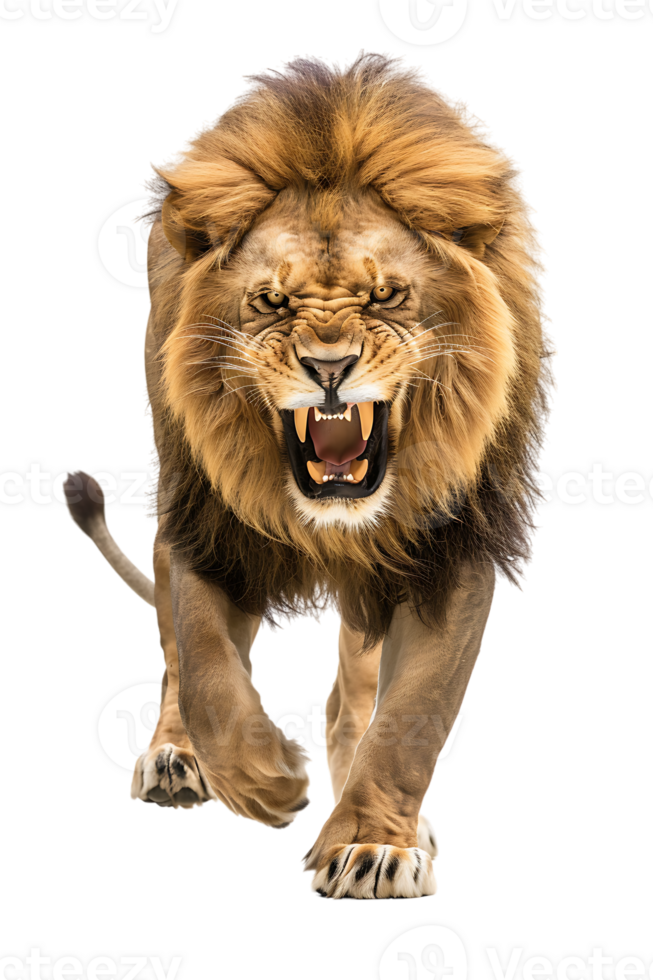 Lion walking, front view, isolated on a transparent background png