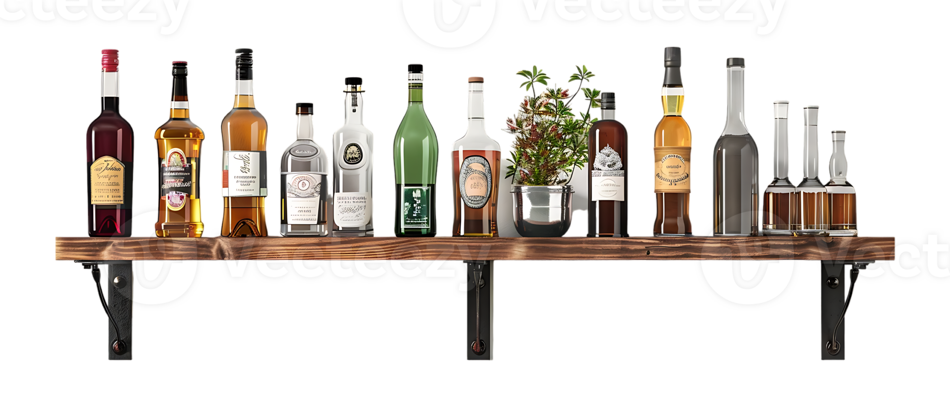 liquor shelf at the back bar, isolated against a transparent background png