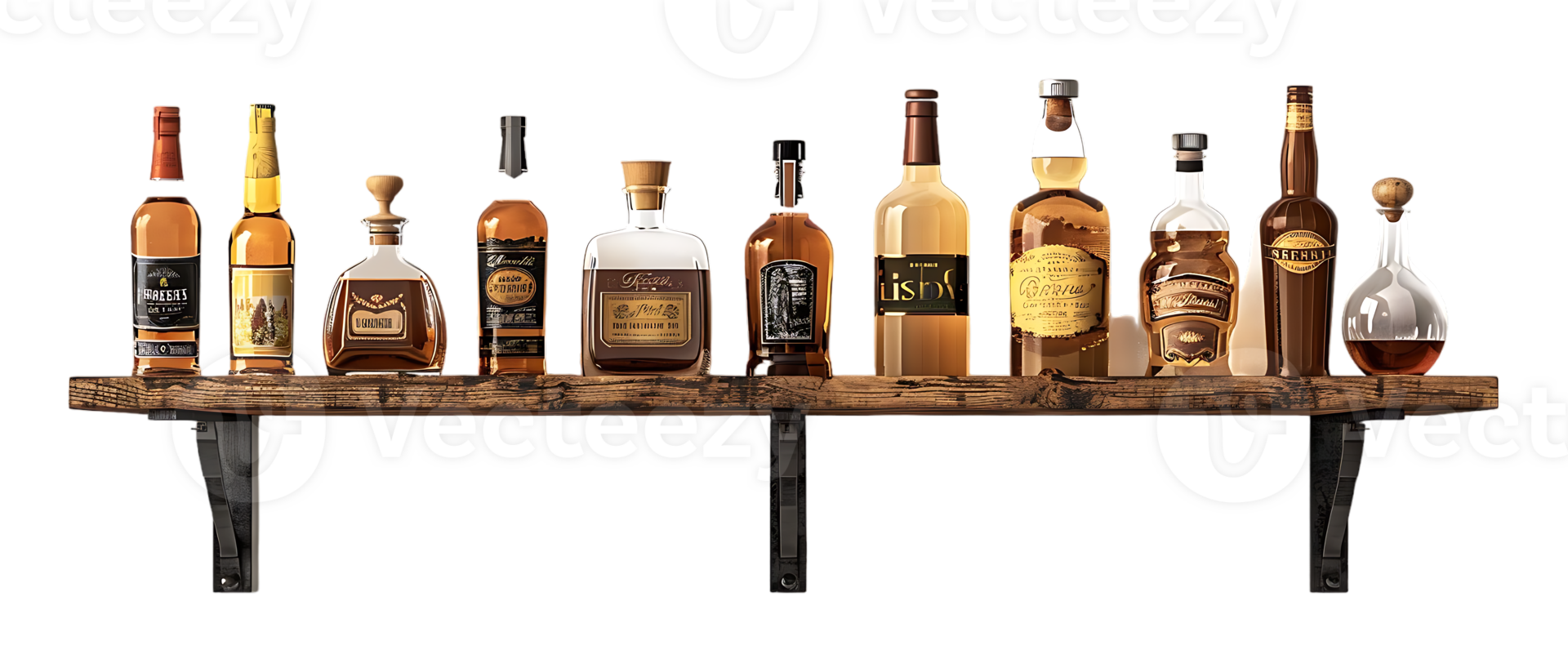 liquor shelf at the back bar, isolated against a transparent background png
