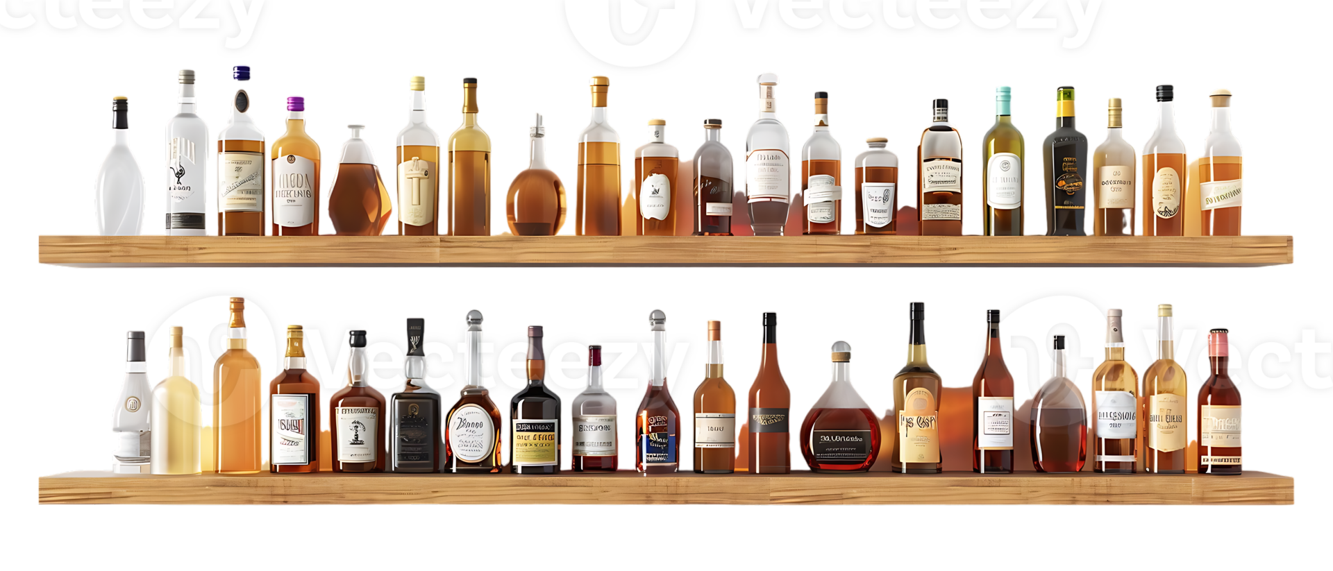 liquor shelf at the back bar, isolated against a transparent background png