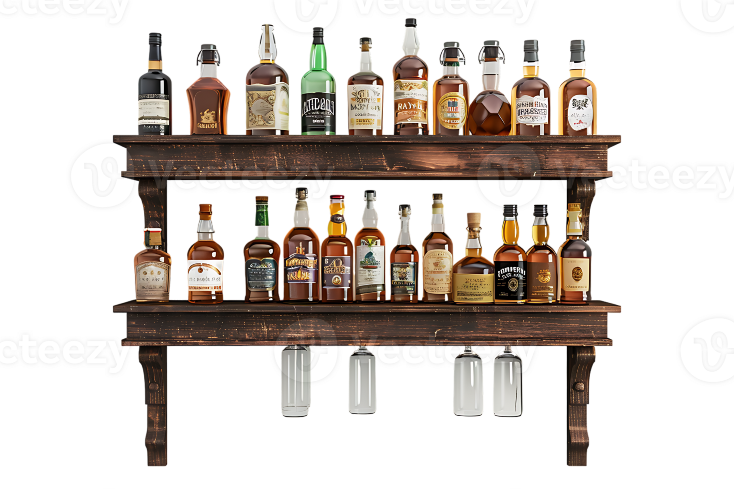 liquor shelf at the back bar, isolated against a transparent background png