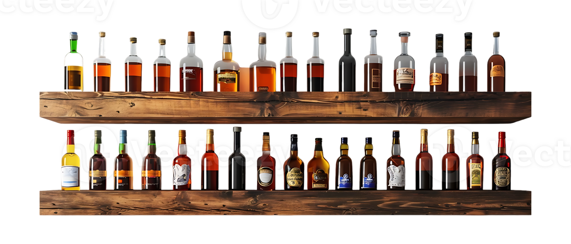 liquor shelf at the back bar, isolated against a transparent background png