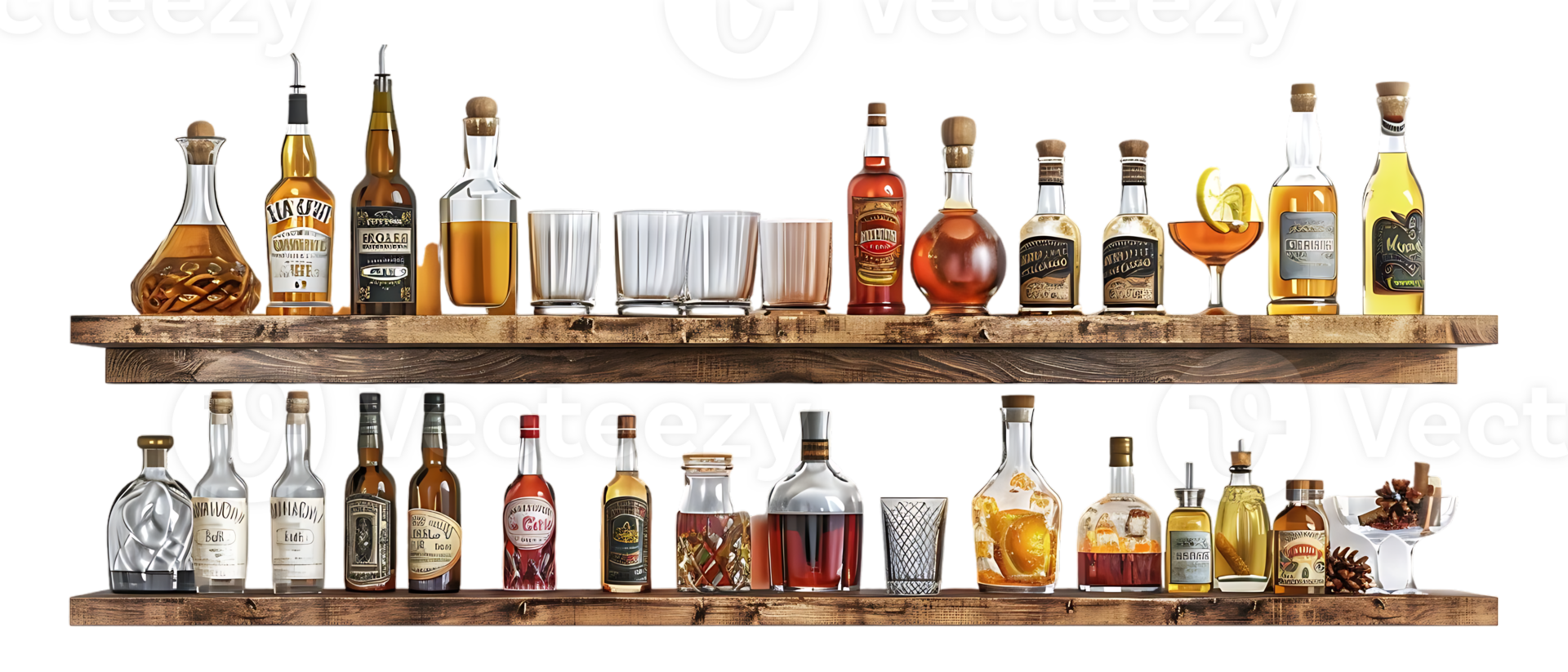 liquor shelf at the back bar, isolated against a transparent background png