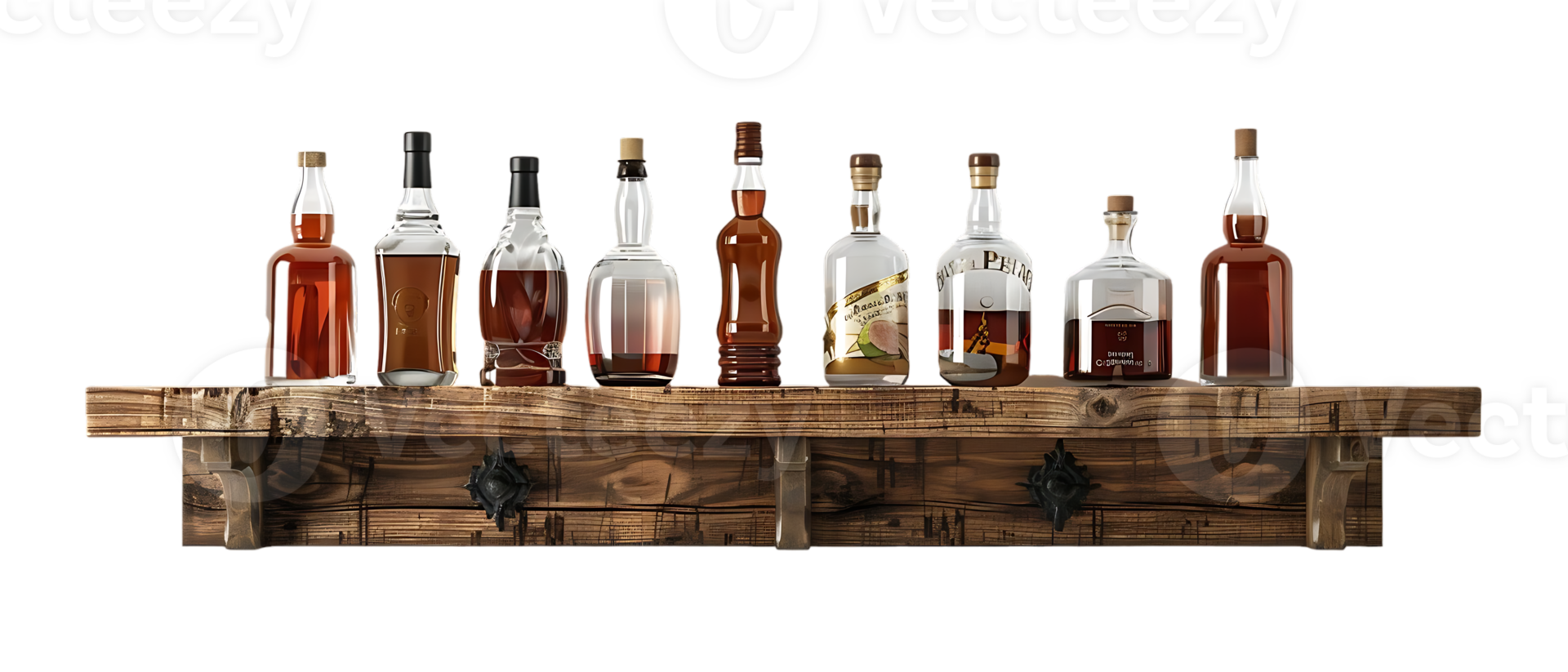 liquor shelf at the back bar, isolated against a transparent background png