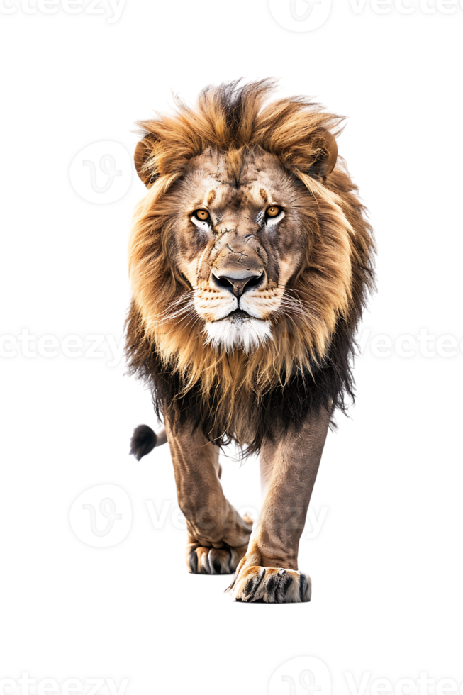 Lion walking, front view, isolated on a transparent background png