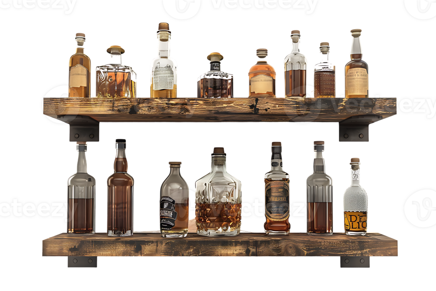 liquor shelf at the back bar, isolated against a transparent background png