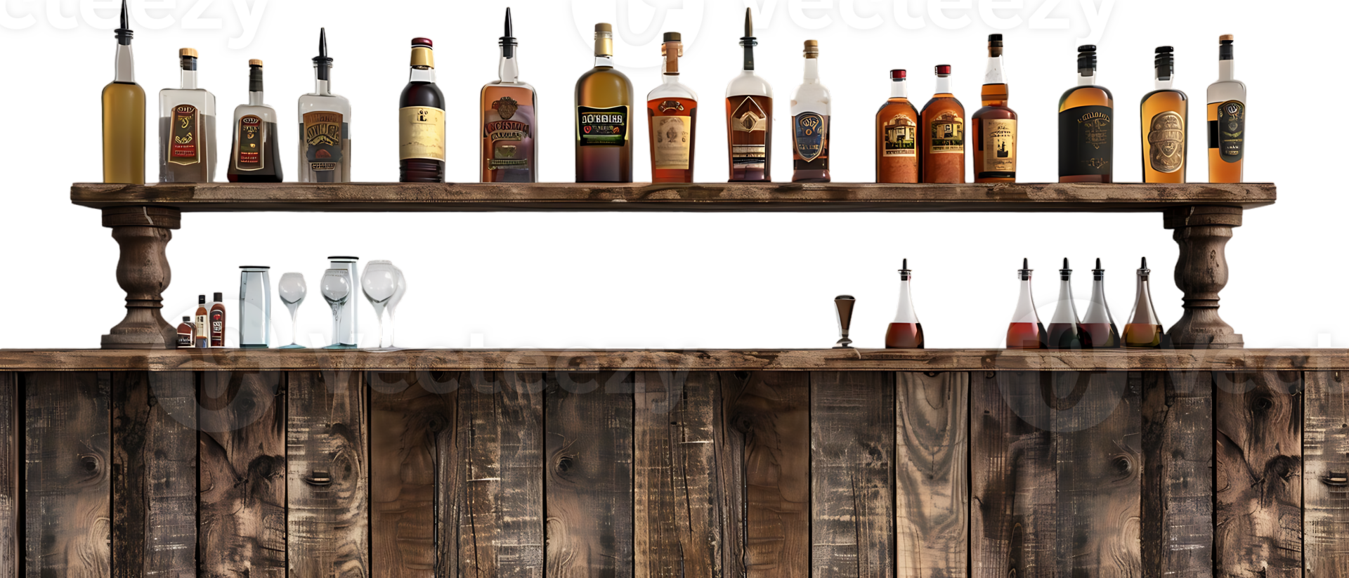 liquor shelf at the back bar, isolated against a transparent background png