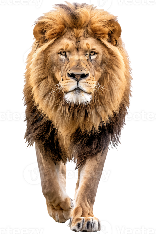 Lion walking, front view, isolated on a transparent background png