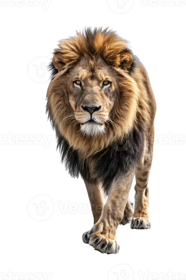Lion walking, front view, isolated on a transparent background png