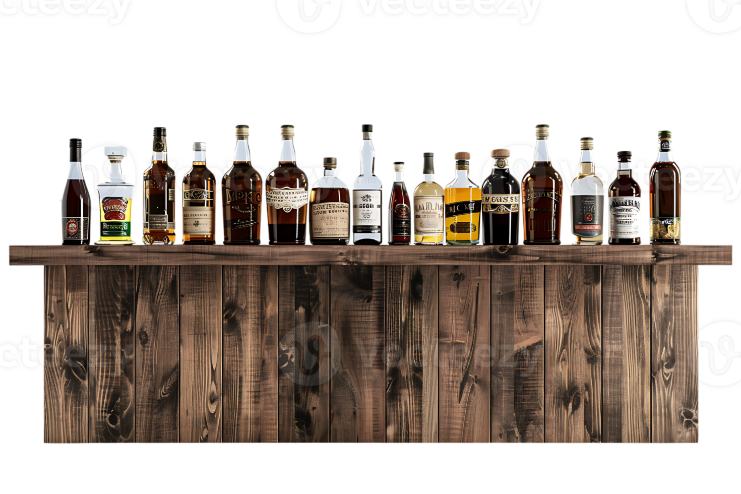 liquor shelf at the back bar, isolated against a transparent background png