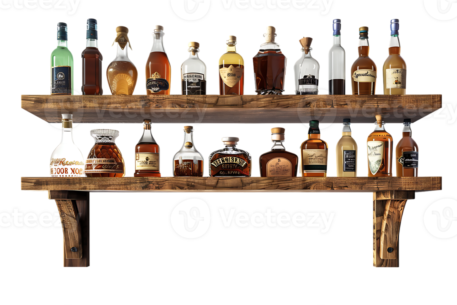 liquor shelf at the back bar, isolated against a transparent background png