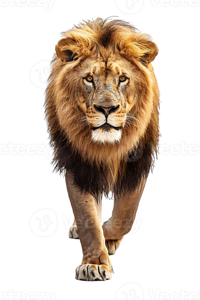 Lion walking, front view, isolated on a transparent background png