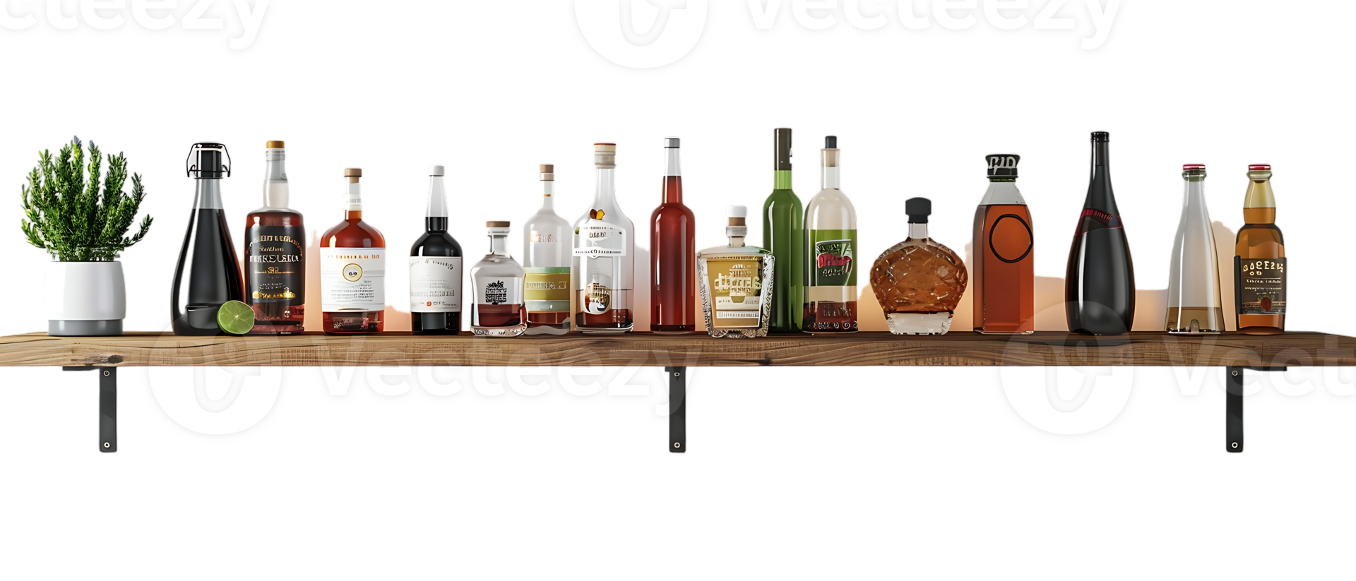 liquor shelf at the back bar, isolated against a transparent background png