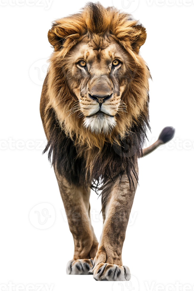 Lion walking, front view, isolated on a transparent background png