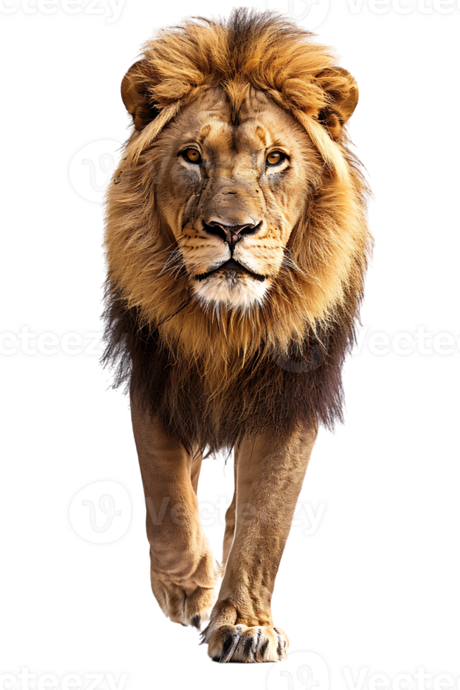 Lion walking, front view, isolated on a transparent background png