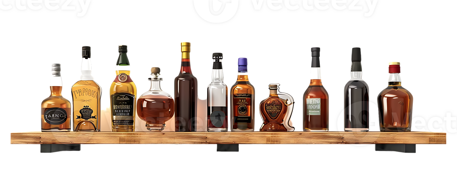 liquor shelf at the back bar, isolated against a transparent background png