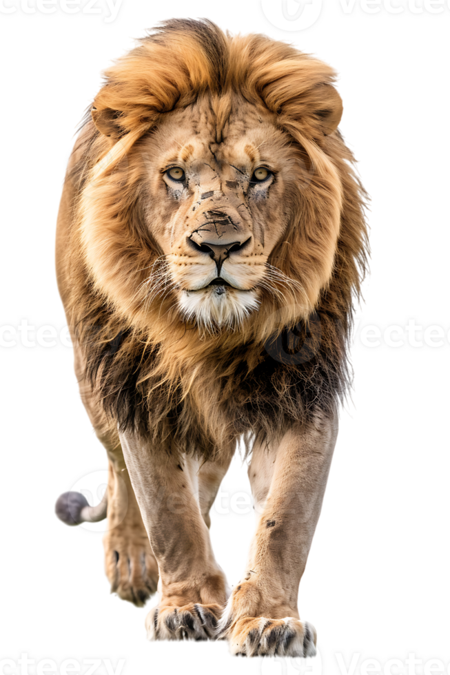 Lion walking, front view, isolated on a transparent background png