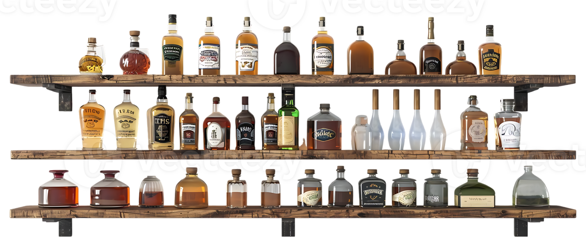 liquor shelf at the back bar, isolated against a transparent background png