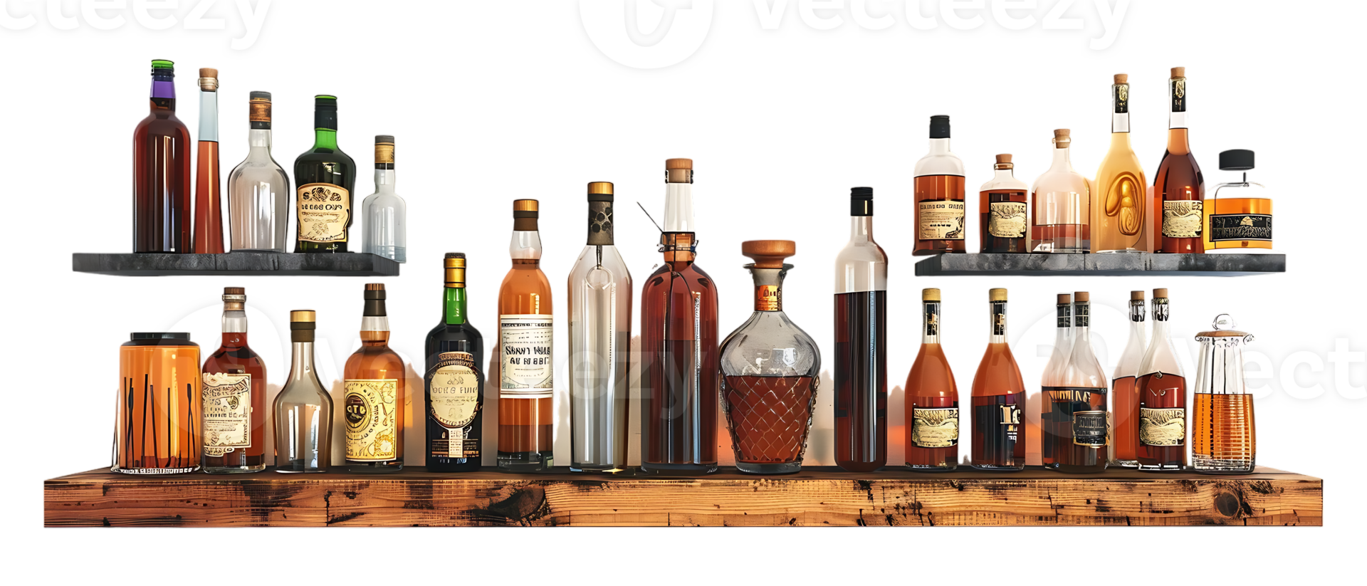 liquor shelf at the back bar, isolated against a transparent background png