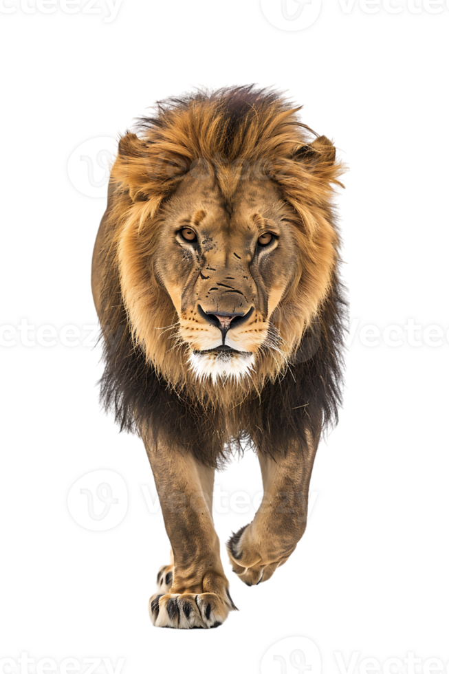 Lion walking, front view, isolated on a transparent background png