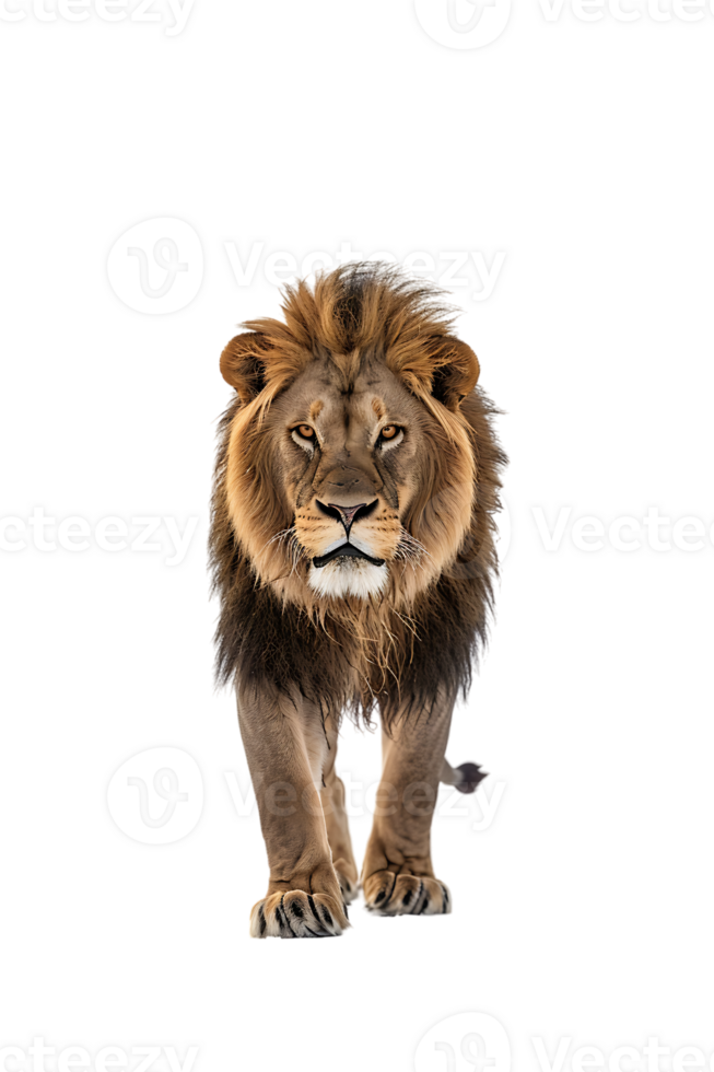 Lion walking, front view, isolated on a transparent background png