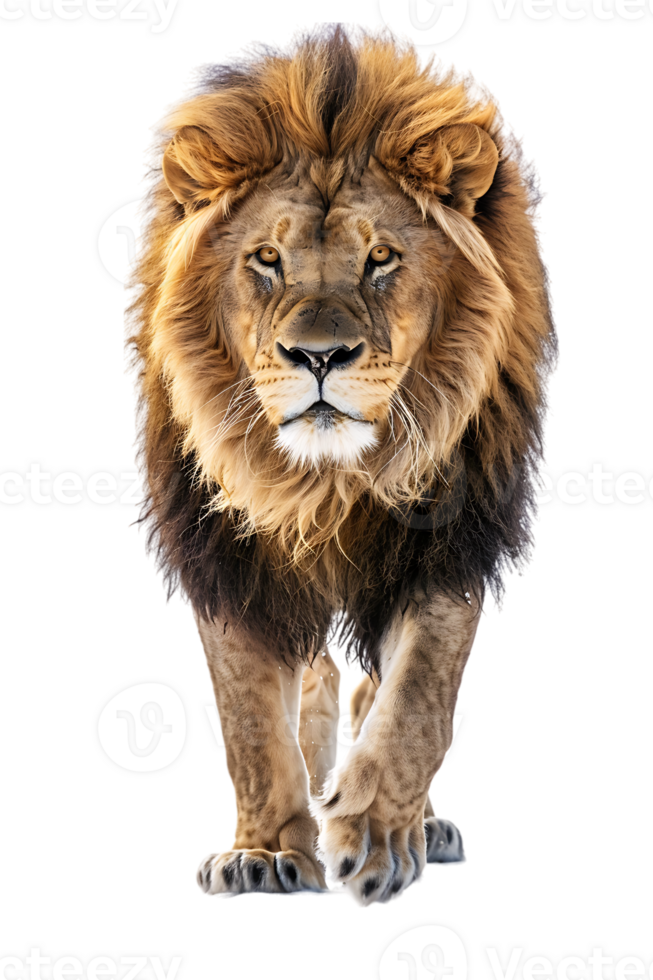 Lion walking, front view, isolated on a transparent background png