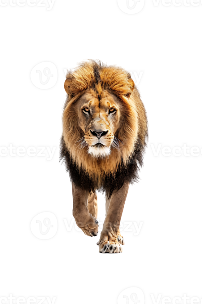 Lion walking, front view, isolated on a transparent background png