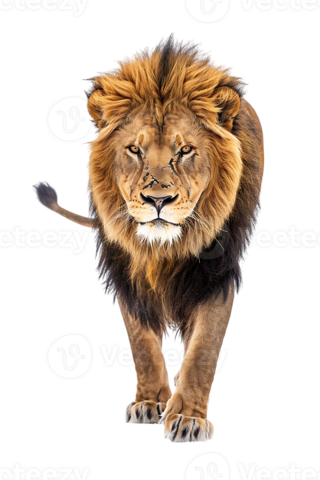 Lion walking, front view, isolated on a transparent background png