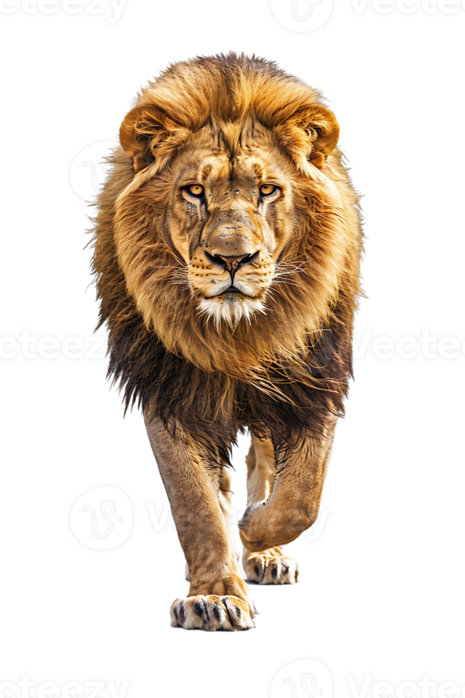 Lion walking, front view, isolated on a transparent background png