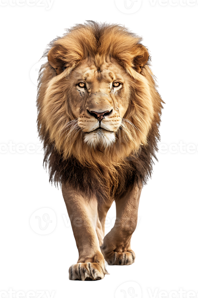 Lion walking, front view, isolated on a transparent background png