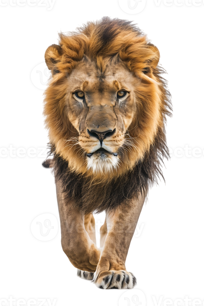Lion walking, front view, isolated on a transparent background png