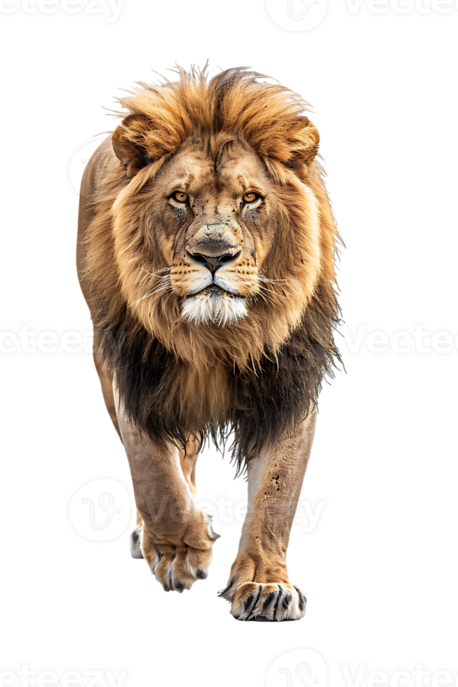 Lion walking, front view, isolated on a transparent background png
