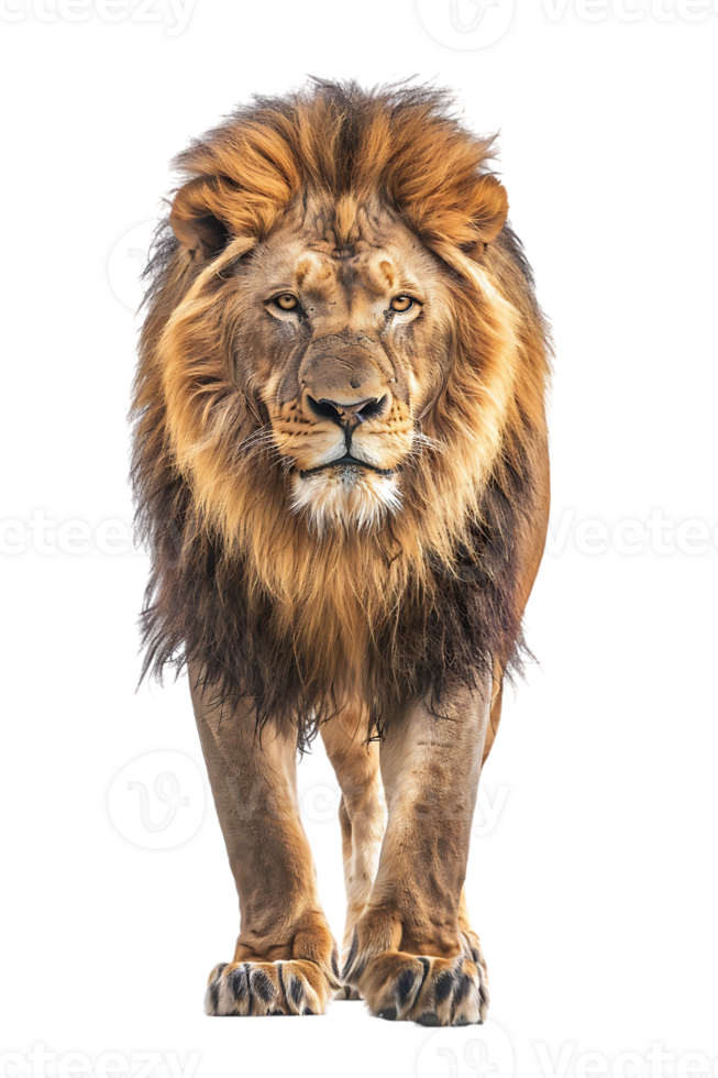 Lion walking, front view, isolated on a transparent background png