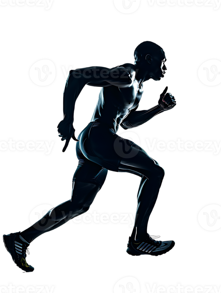 Male athlete running from the side, isolated on a transparent background png