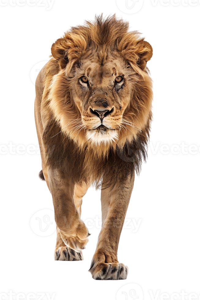 Lion walking, front view, isolated on a transparent background png