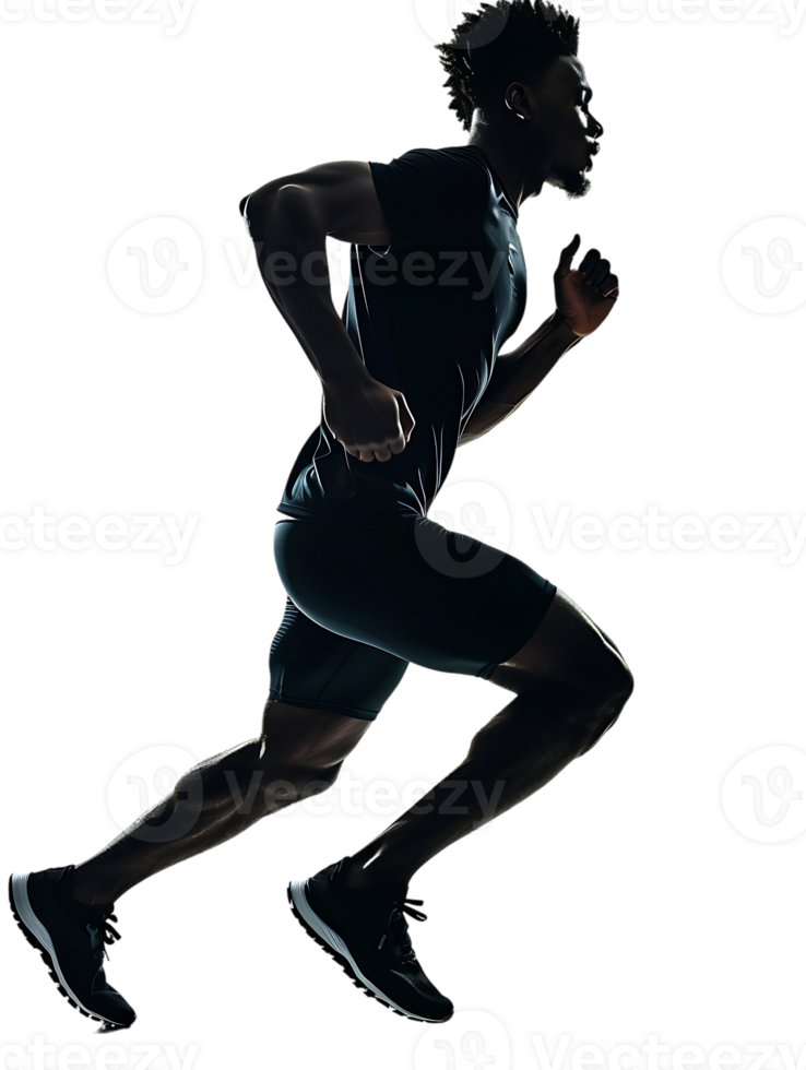 Male athlete running from the side, isolated on a transparent background png