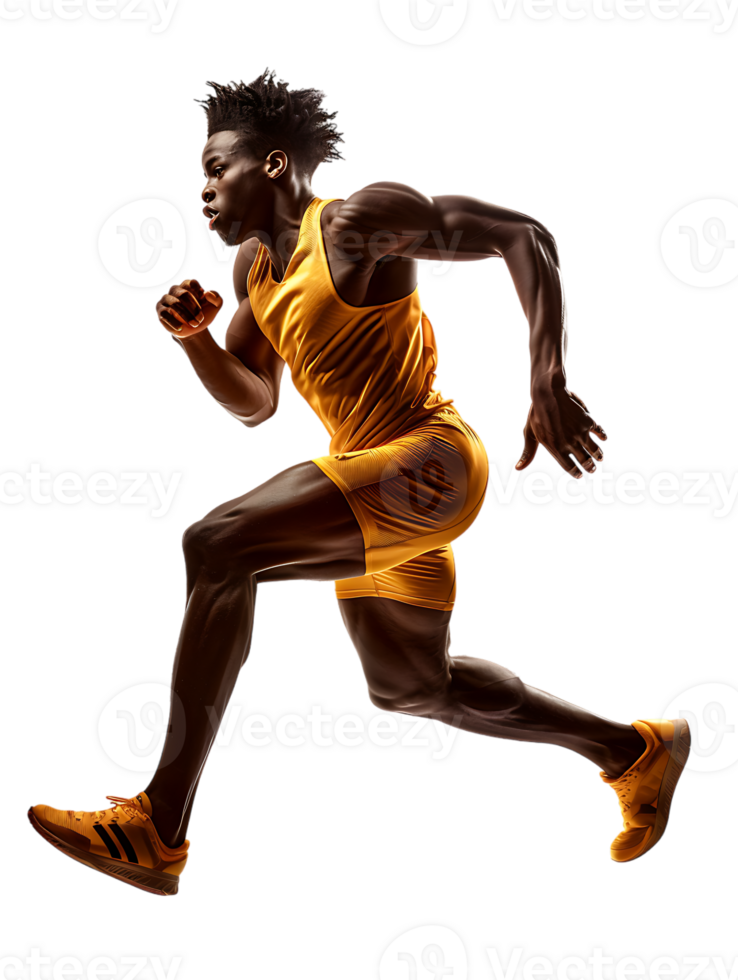 Male athlete running from the side, isolated on a transparent background png