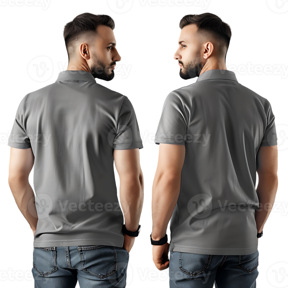 man modeling a shirt from both the front and back perspectives free mockup png