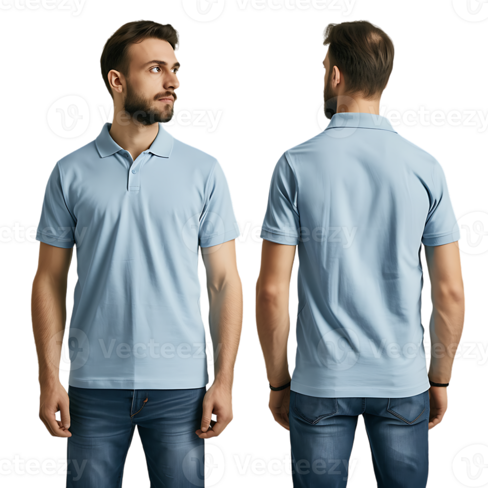 man modeling a shirt from both the front and back perspectives free mockup png