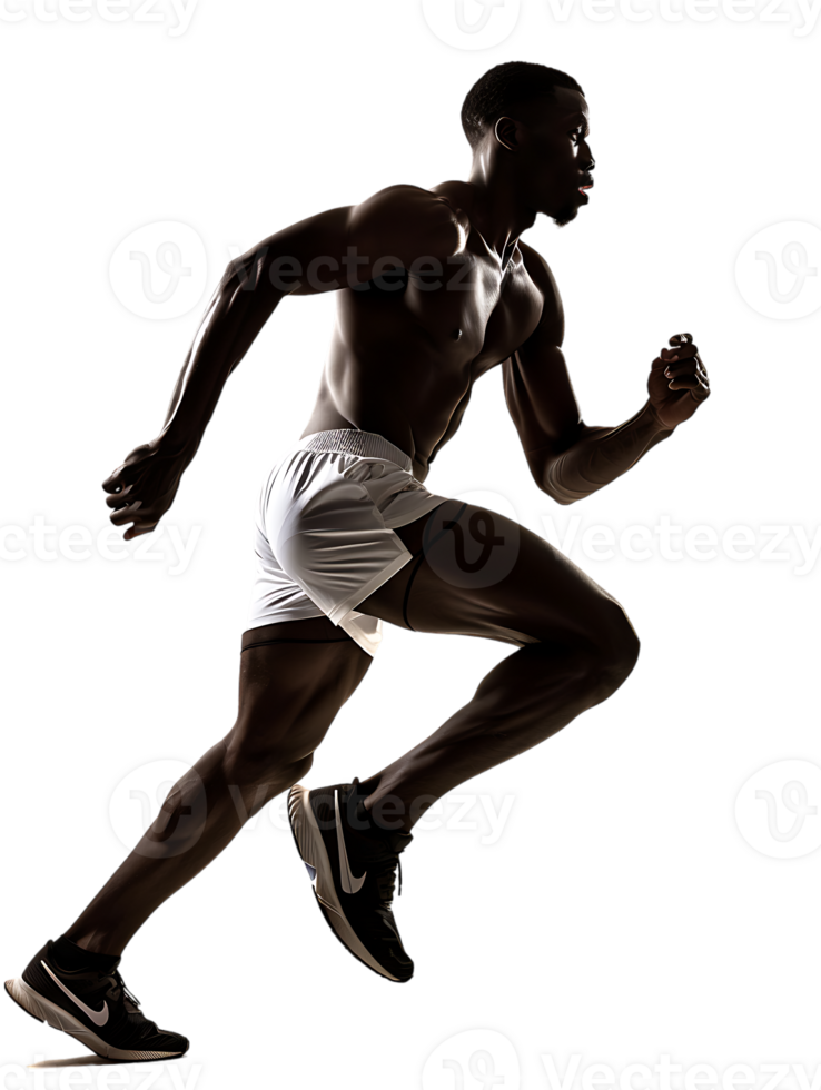 Male athlete running from the side, isolated on a transparent background png