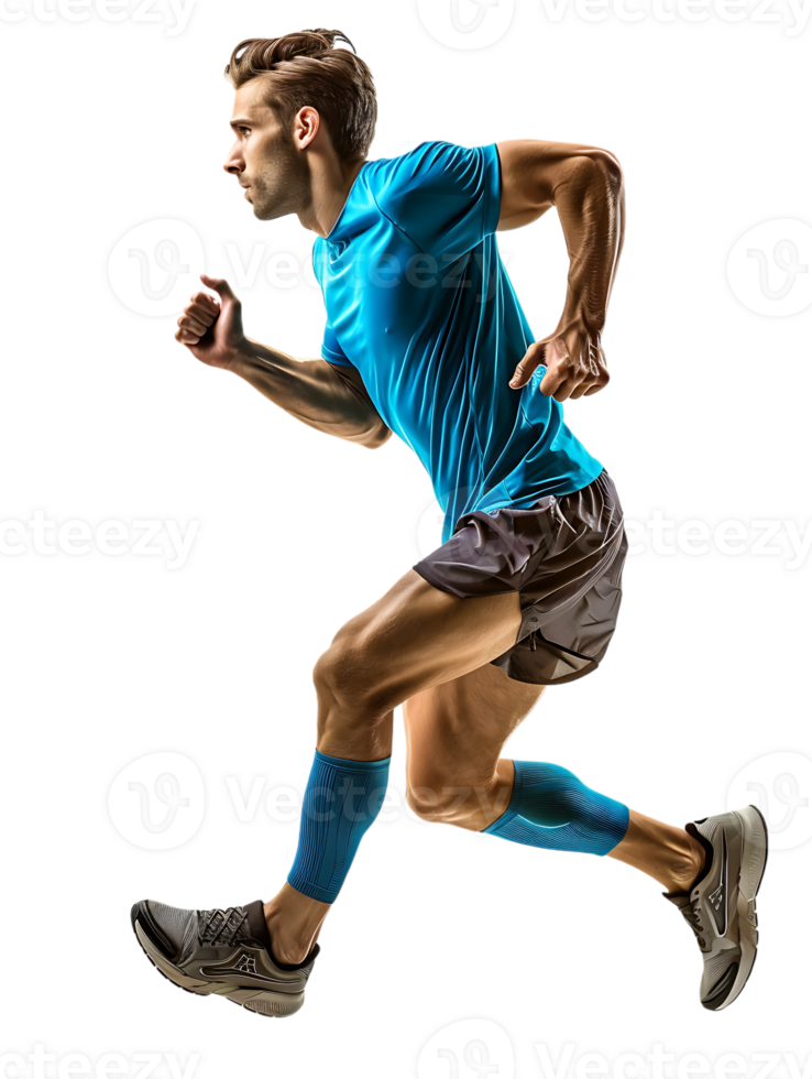 Male athlete running from the side, isolated on a transparent background png