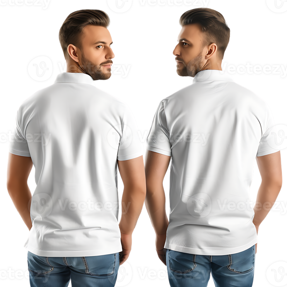 man modeling a shirt from both the front and back perspectives free mockup png