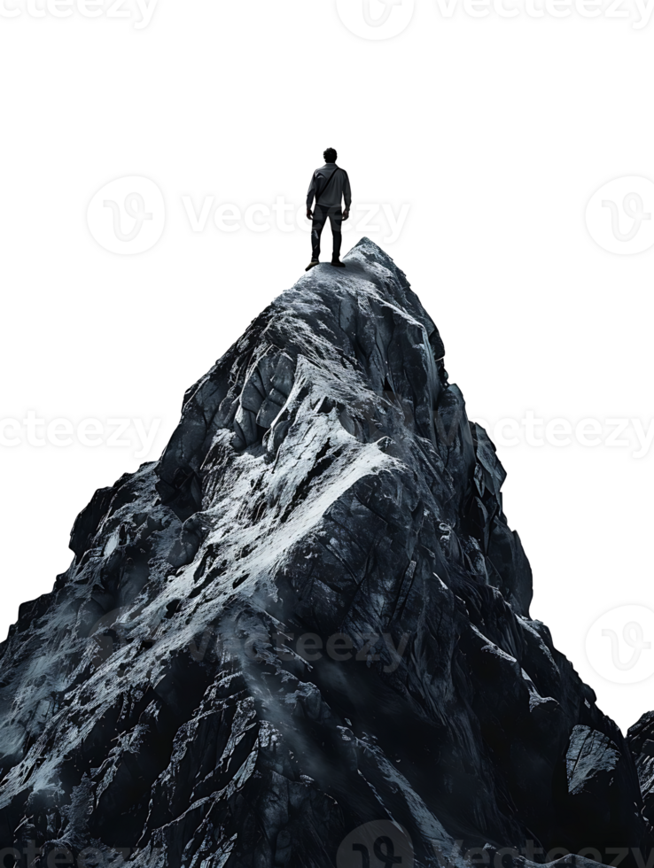 Man triumphantly atop a mountain, symbolizing success png