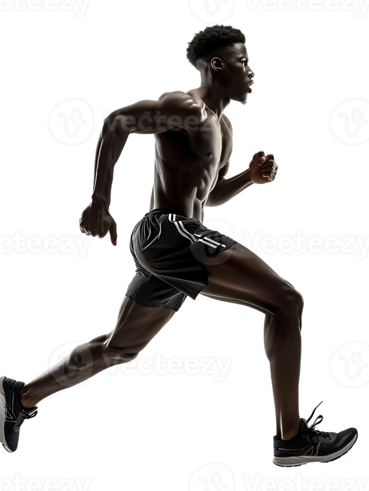 Male athlete running from the side, isolated on a transparent background png