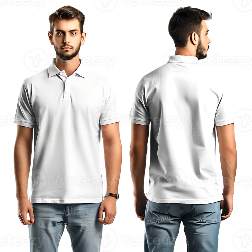 man modeling a shirt from both the front and back perspectives free mockup png