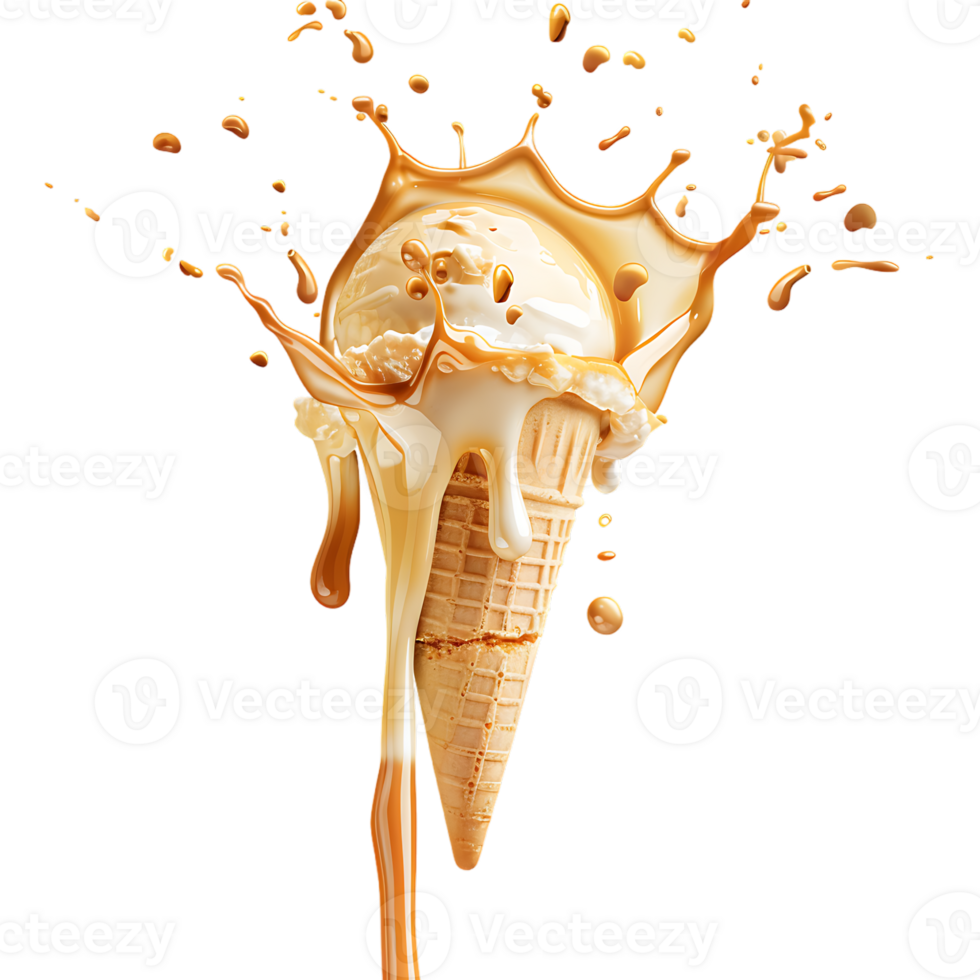 Melting cold ice cream, isolated against a transparent background png