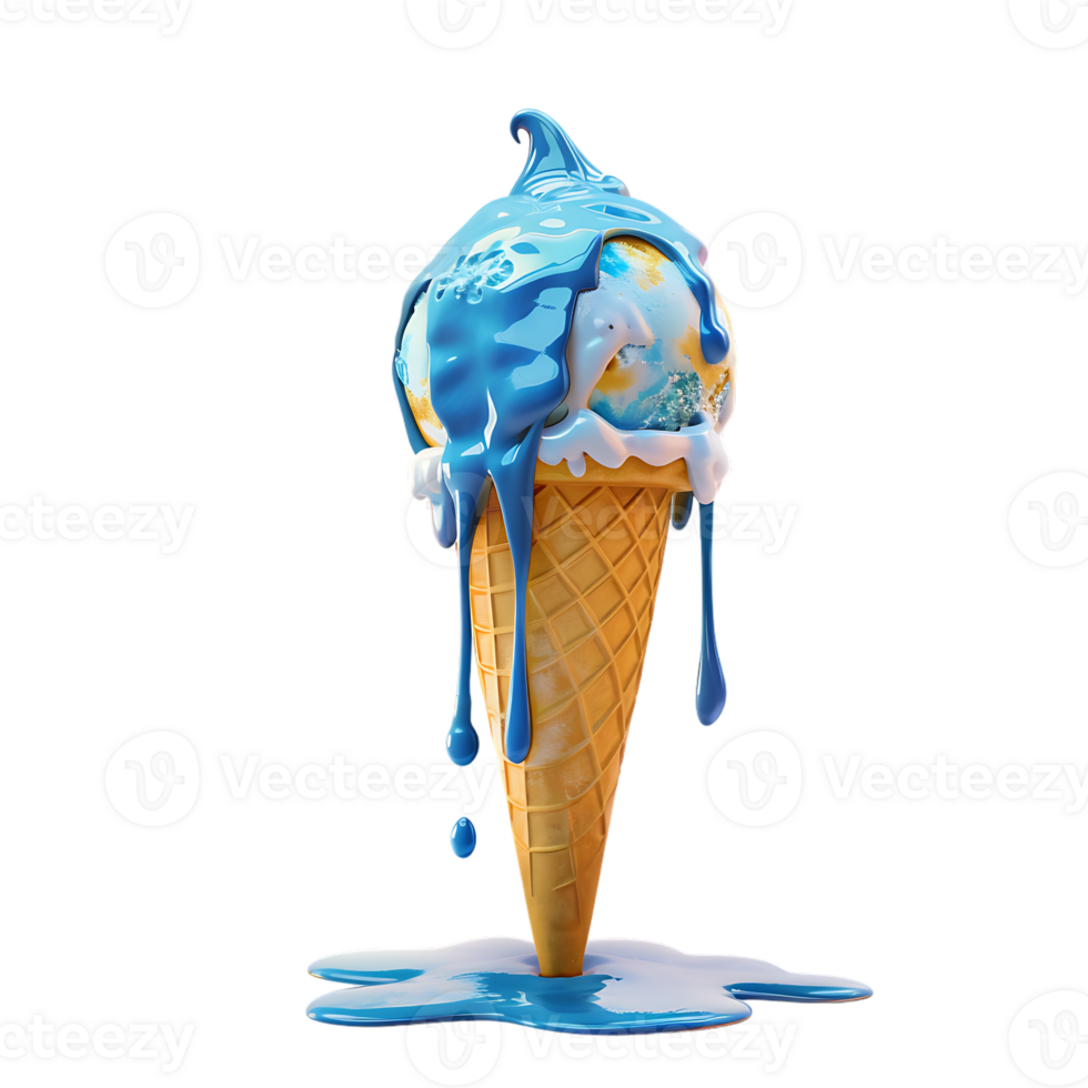 Melting cold ice cream, isolated against a transparent background png